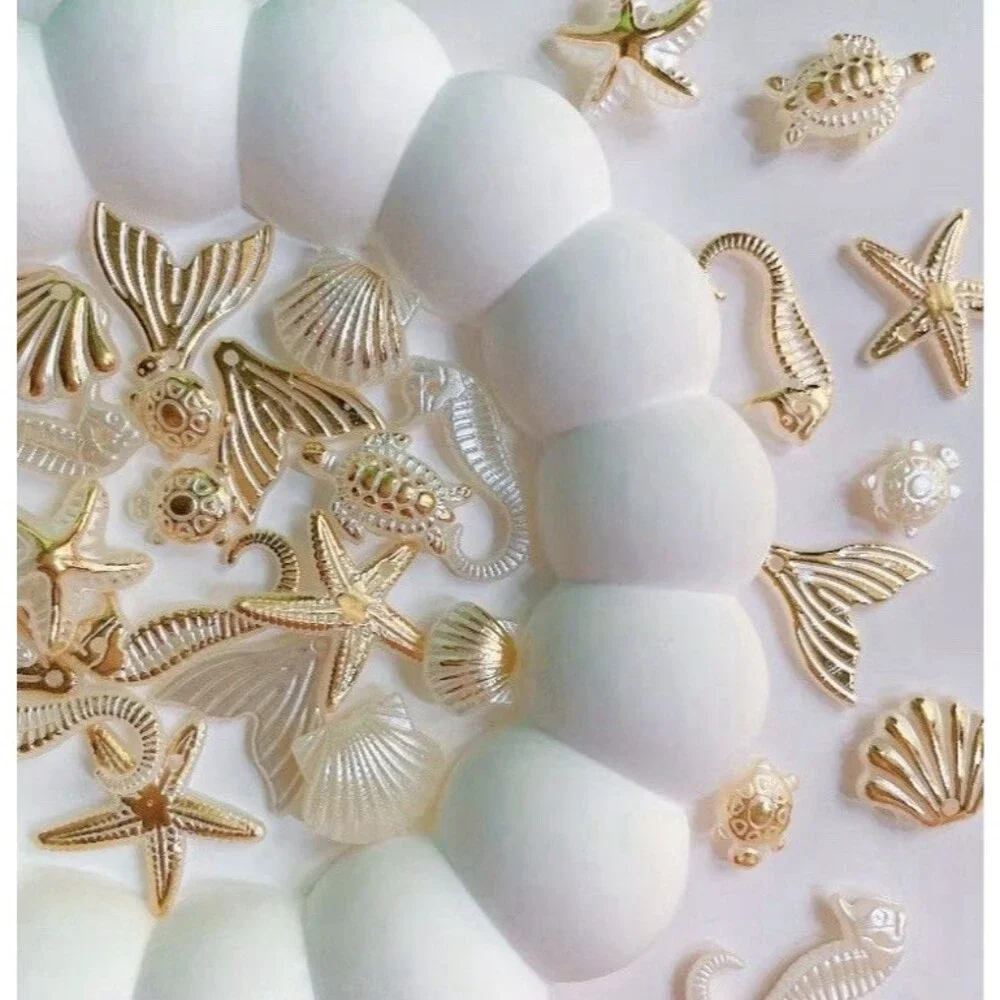 30Pc Ocean & Beach Gold Charms, Assorted Seashell, Fish, Starfish & Sea Animal